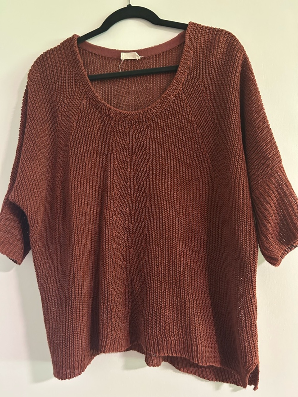 Poetry Rust Knit Short-Sleeve Sweater 100% linen sheer